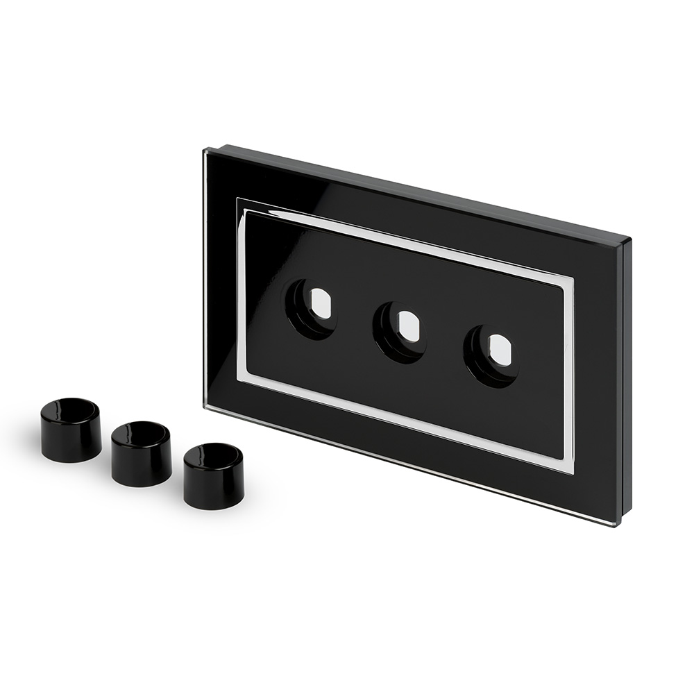 Crystal CT 3 Gang LED Dimmer Plate Black RetroTouch Designer Light
